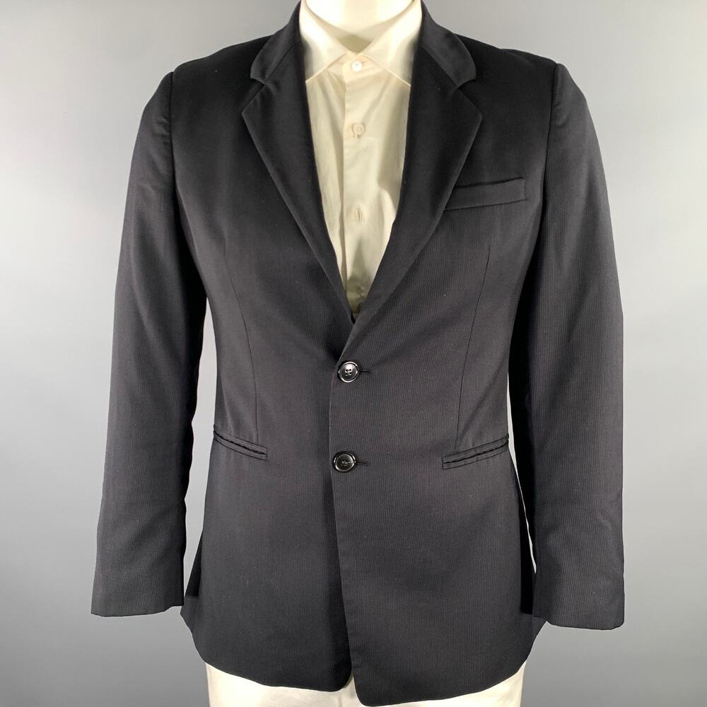 EMPORIO ARMANI Size 42 Black Pinstripe Wool Notch Lapel Sport Coat